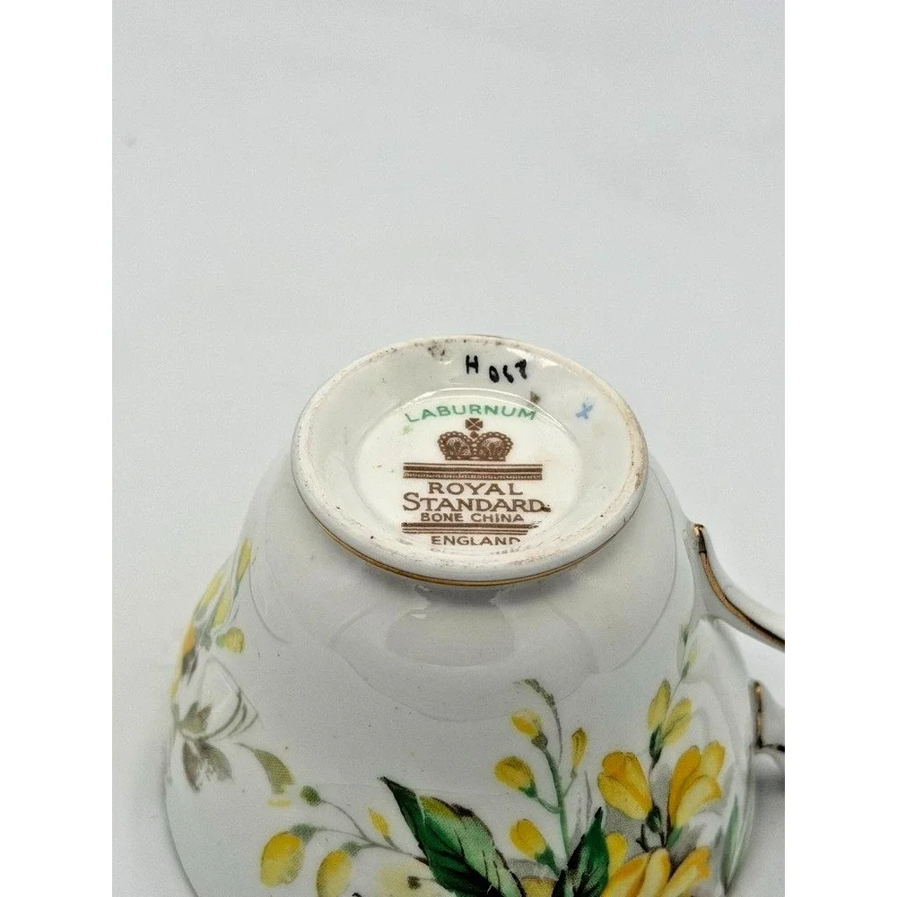 Royal Standard Laburnum Bone China Tea Cup & Saucer England Yellow Floral